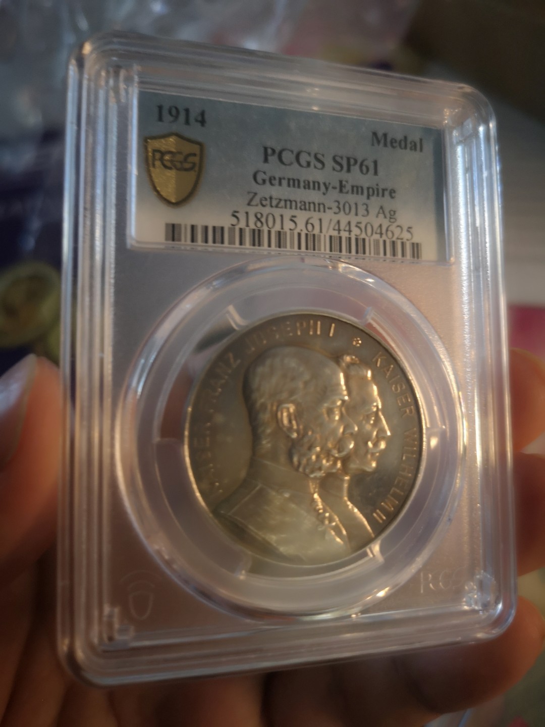 长老汇精品老银币系列 1914德意志帝国约瑟夫一世和威廉二世纪念银章，PCGS SP61