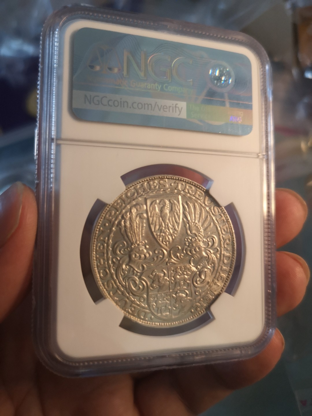 长老汇精品老银币系列 德国1927兴登堡80大寿5马克大银章，卡尔哥茨作品，NGC MS65