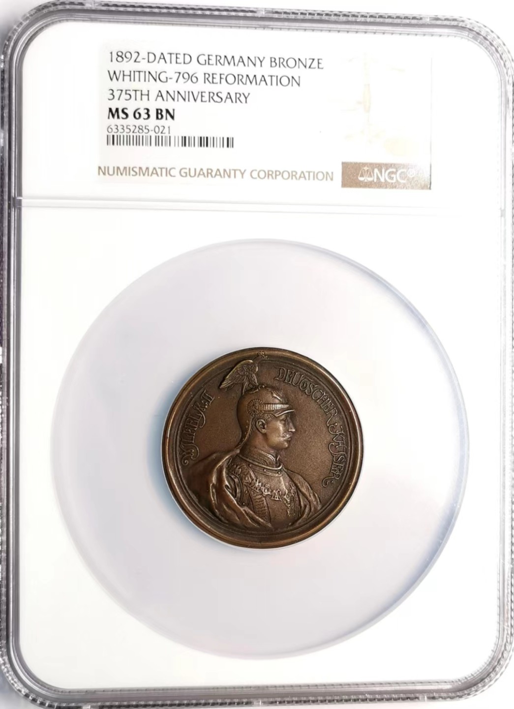 凡希社世界钱币微拍第二百四十二期 1892德国纪念宗教改革运动395周年纪念大铜章NGC-MS63