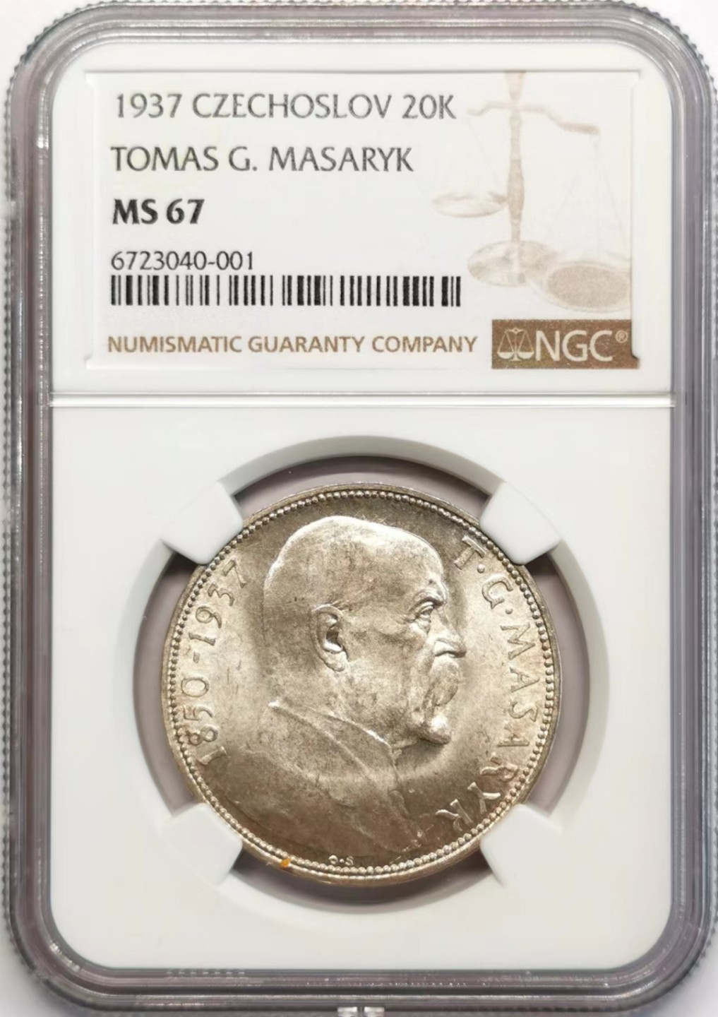 凡希社世界钱币微拍第二百四十二期 1937捷克20克朗银币NGC-MS67