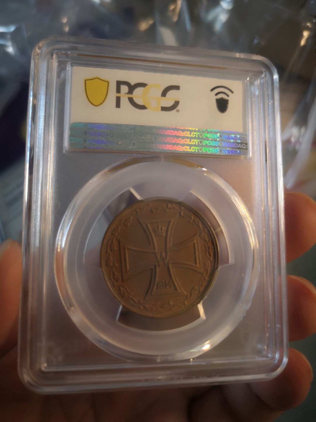 长老汇精品老银币系列 德国1914兴登堡磨砂铜币，PCGS SP64