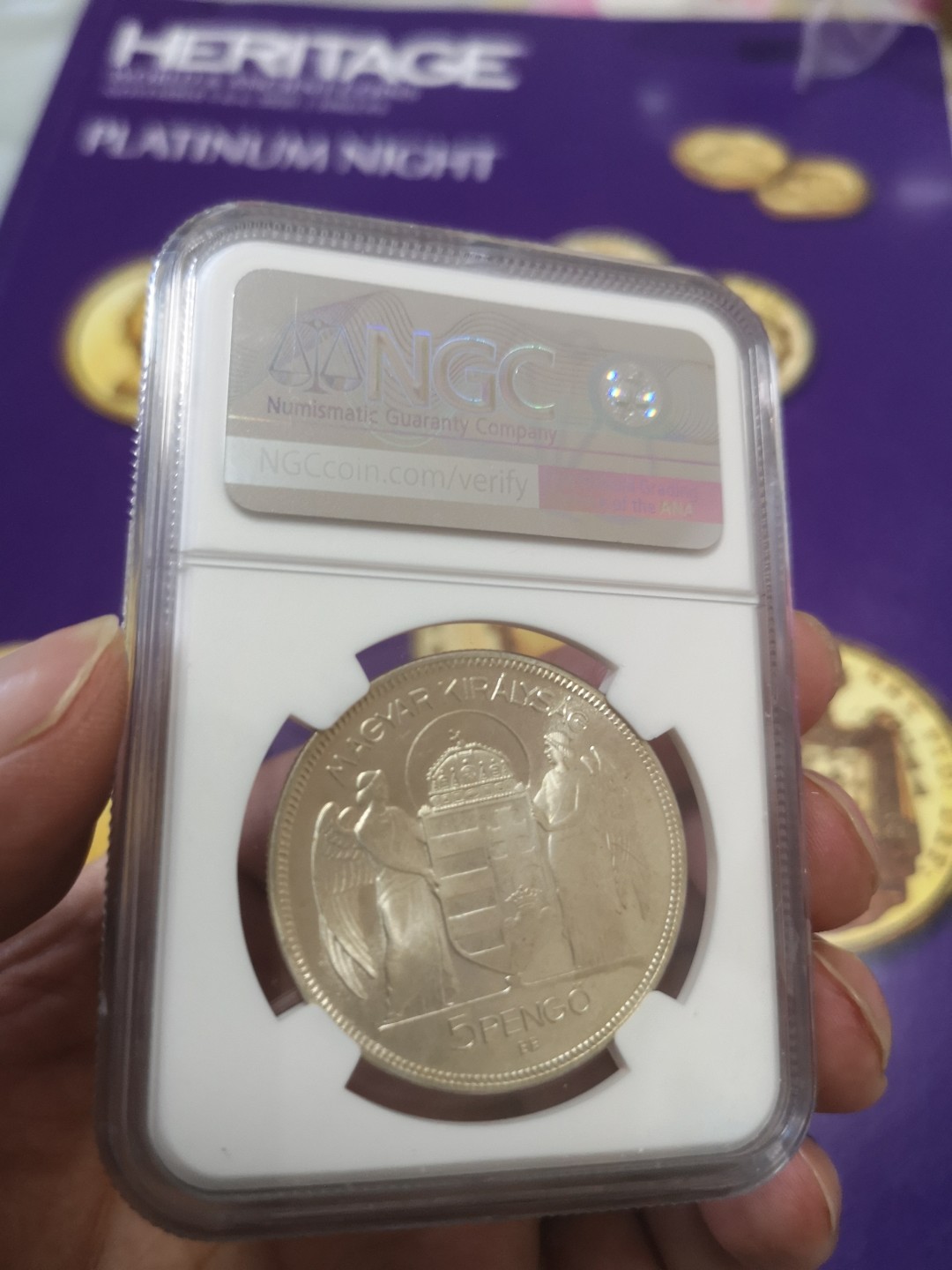 长老汇精品老银币系列 匈牙利1930霍尔蒂上将5潘果精制大银币，NGC PF65 CAMEO 后铸