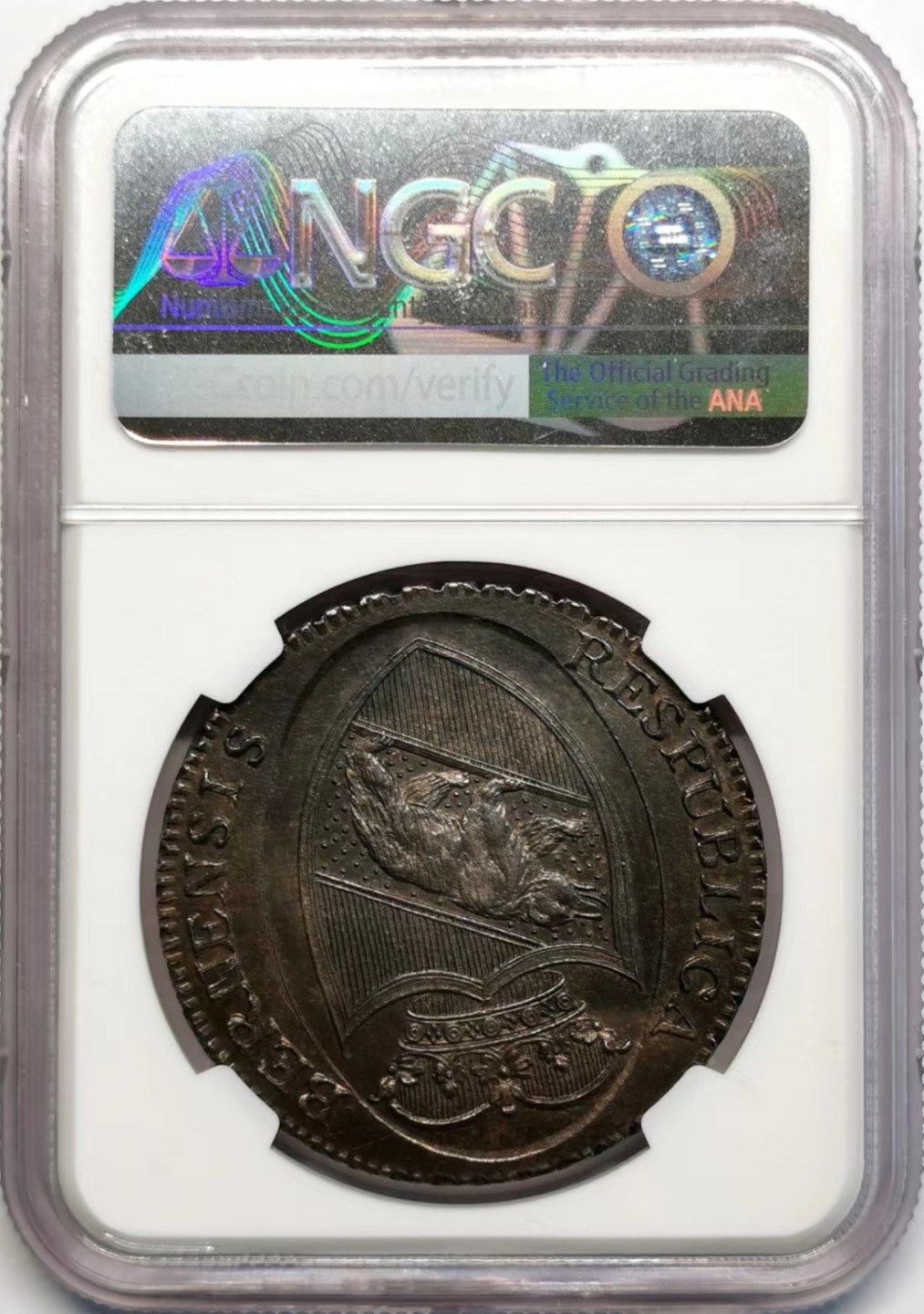 凡希社世界钱币微拍第二百四十二期 荐！1798瑞士伯尔尼熊徽泰勒大银NGC-MS62黑彩收藏级！