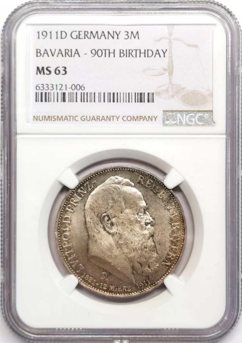 凡希社世界钱币微拍第二百四十二期 1911巴伐利亚3马克NGC-MS63