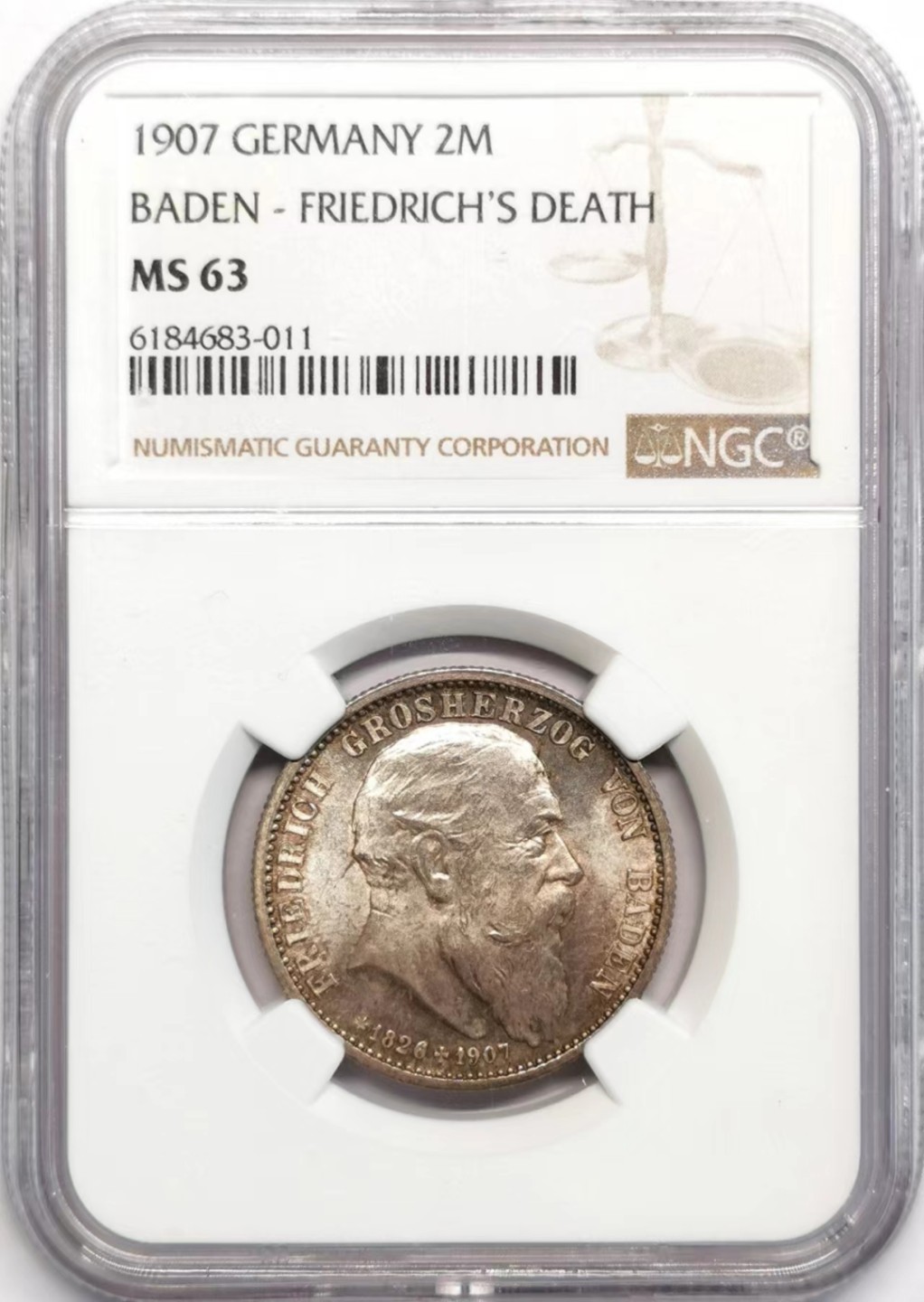 凡希社世界钱币微拍第二百四十二期 1907巴登2马克NGC-MS63