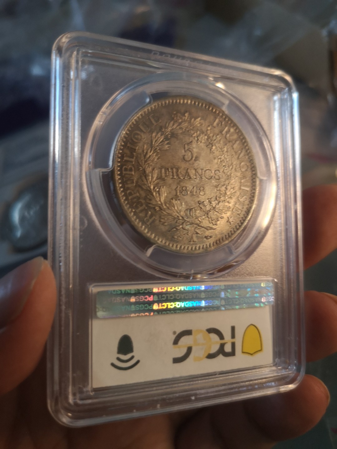 长老汇精品老银币系列 法国1848大力神5法郎银币，PCGS MS64，金彩