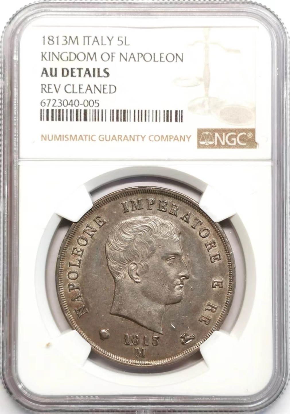 凡希社世界钱币微拍第二百四十二期 荐！1813意大利王国拿破仑5里拉大银NGC-AUD