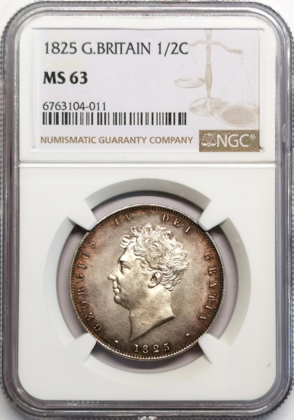 凡希社世界钱币微拍第二百四十二期 荐！1825英国乔四1/2克朗NGC-MS63金色环彩收藏级！