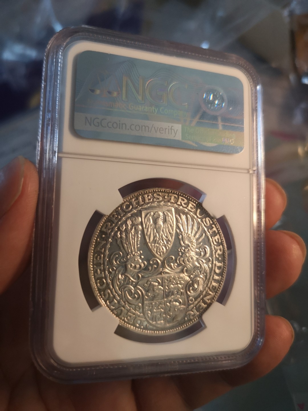 长老汇精品老银币系列 德国1927兴登堡80大寿5马克大银章，卡尔哥茨作品，NGC MS66