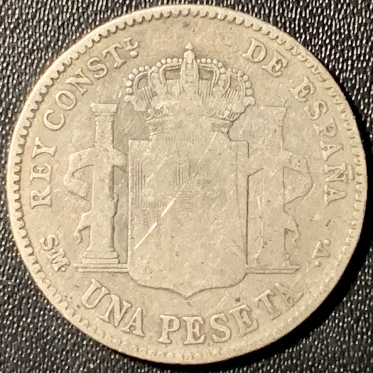 紫瑗钱币——第281期拍卖 西班牙 1903年 阿方索十三世 少年头 1比塞塔 5克 0.835银