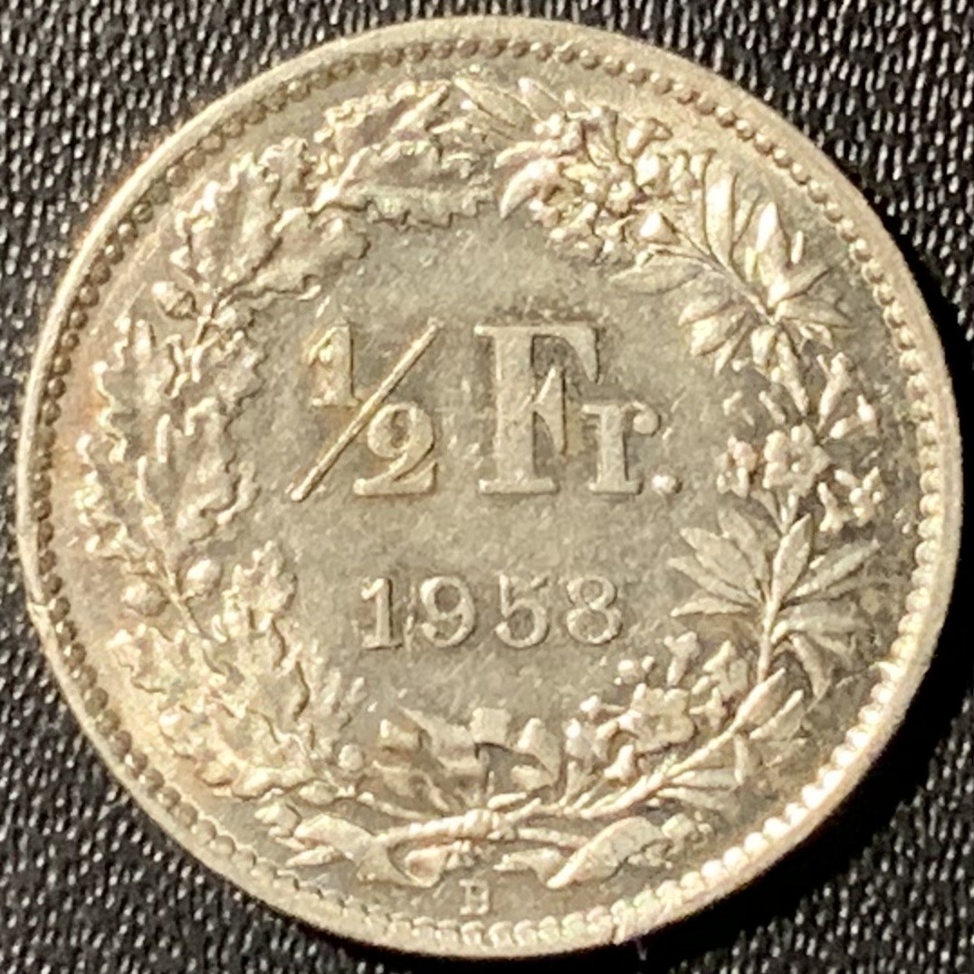 紫瑗钱币——第281期拍卖 瑞士 1958年 赫尔维蒂亚 1/2法郎 2.5克 0.835银 UNC