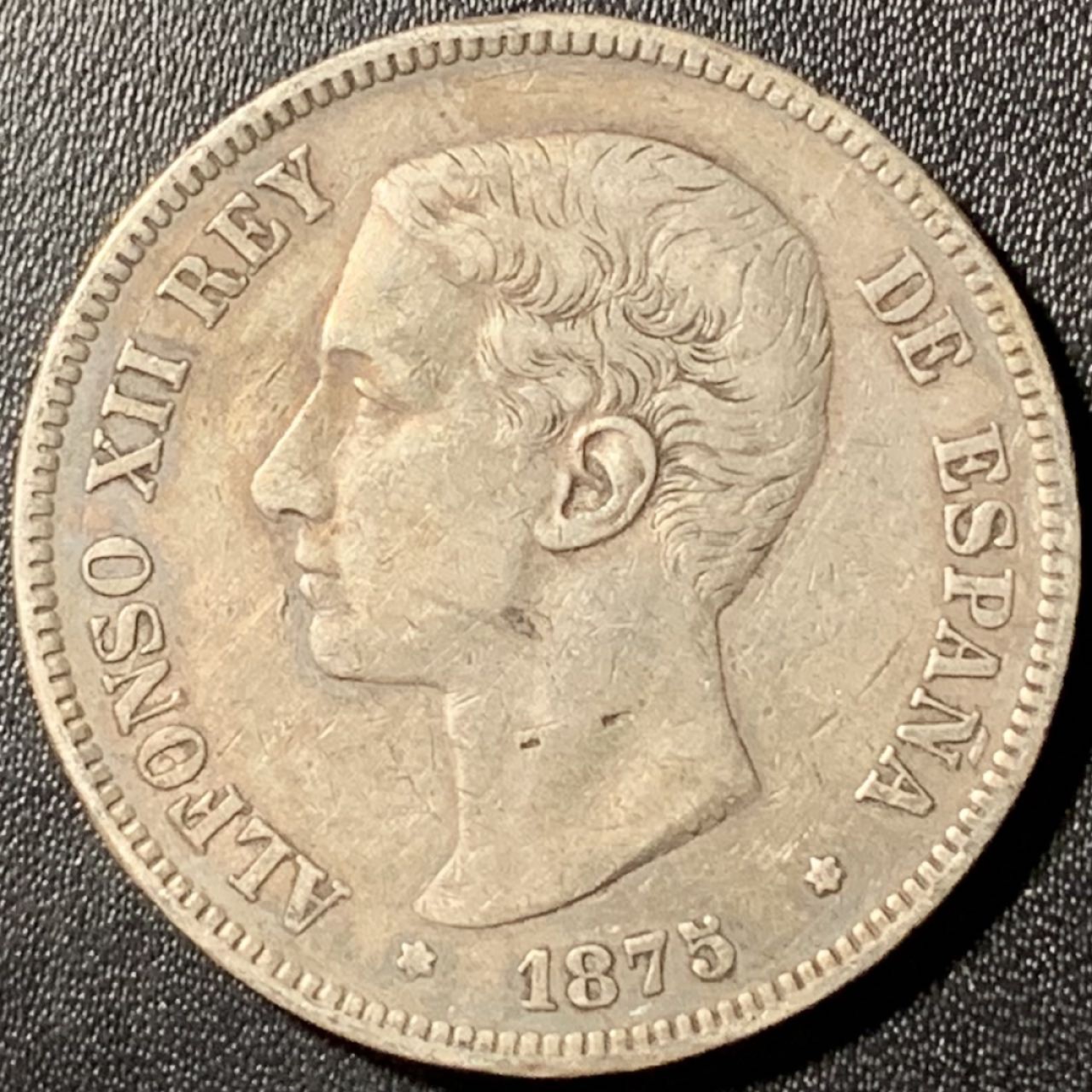 紫瑗钱币——第281期拍卖 西班牙 1875年 阿方索十二世 青年头像 5比塞塔 25克 0.9银