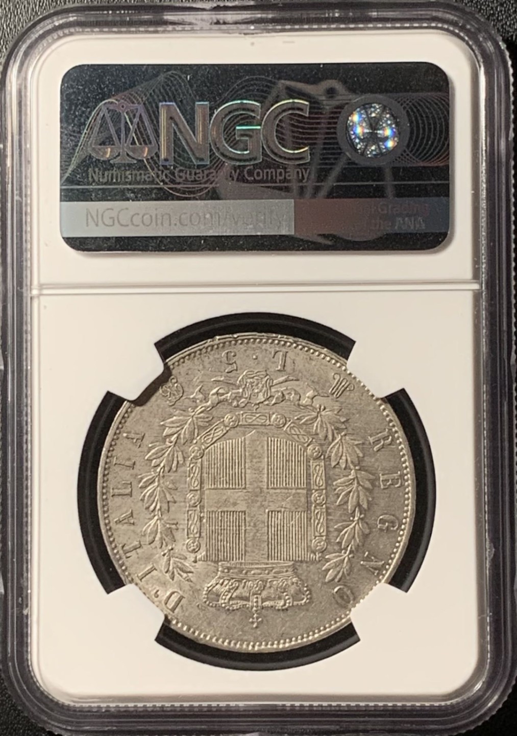 紫瑗钱币——第281期拍卖 意大利 1872年 伊曼纽尔二世 5里拉 银币 NGC AU58