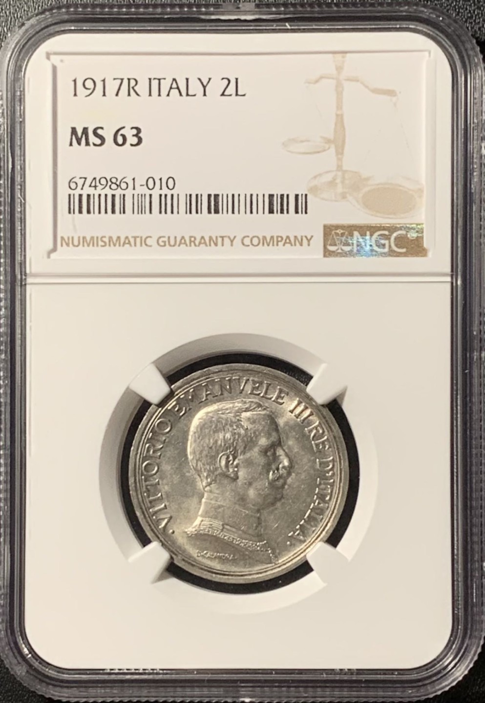 紫瑗钱币——第281期拍卖 意大利 1917年 马拉车 2里拉 银币 NGC MS63