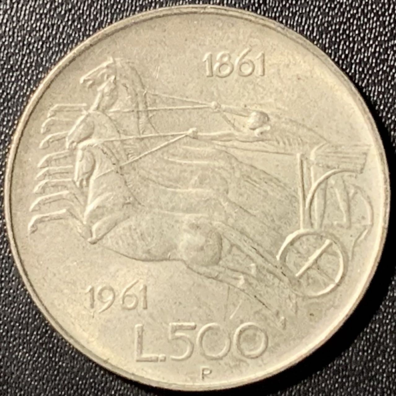 紫瑗钱币——第281期拍卖 意大利 1961年 马车 500里拉 11克 0.835银 UNC