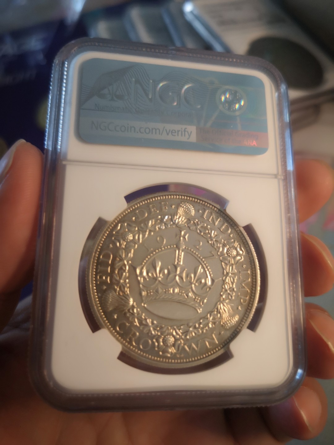 长老汇第6场老银币拍卖 英国1927乔治五世1克朗精制花冠大银币，NGC PF63
