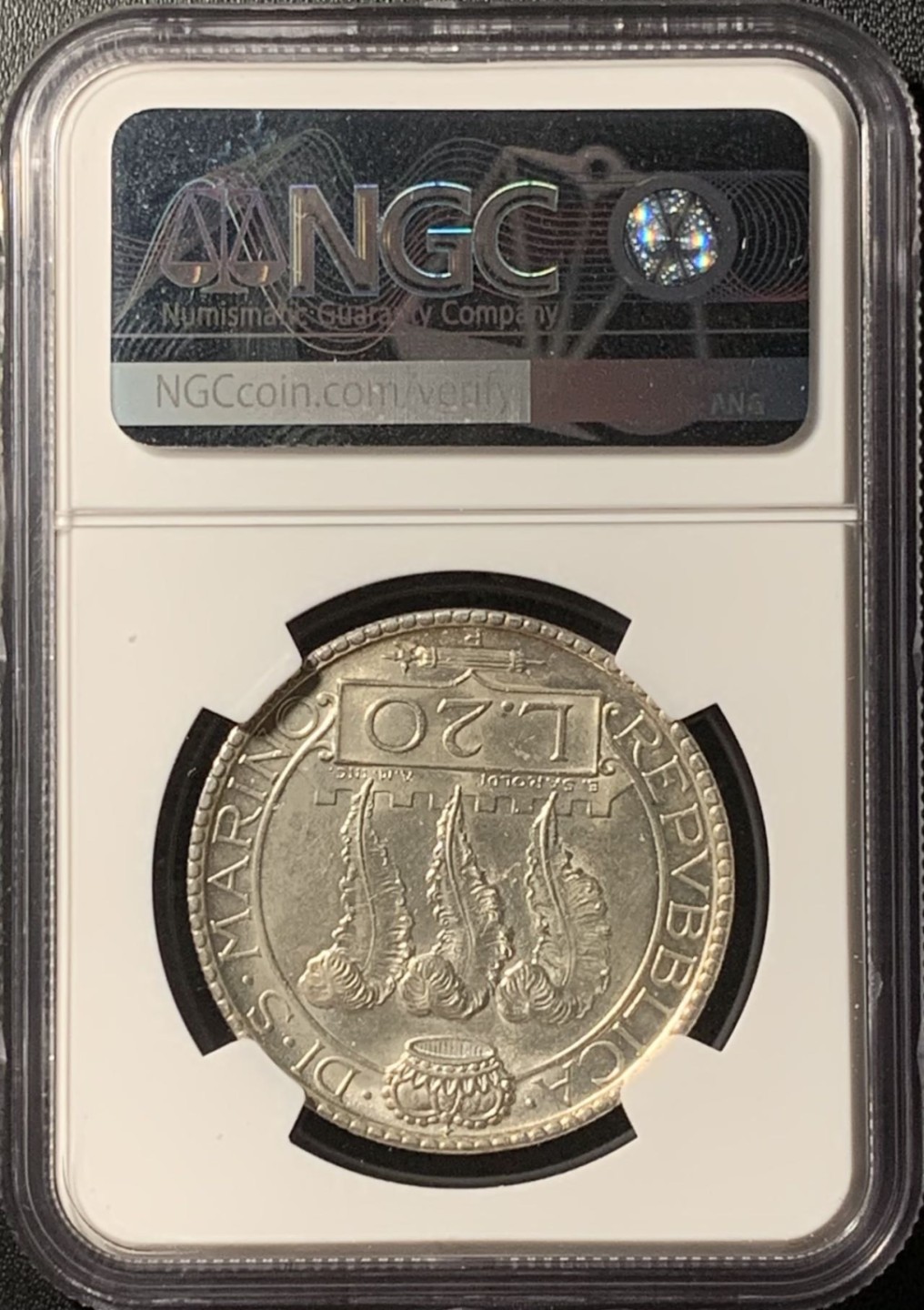 紫瑗钱币——第281期拍卖 圣马力诺 1933年 圣人托城 20里拉 银币 NGC MS63