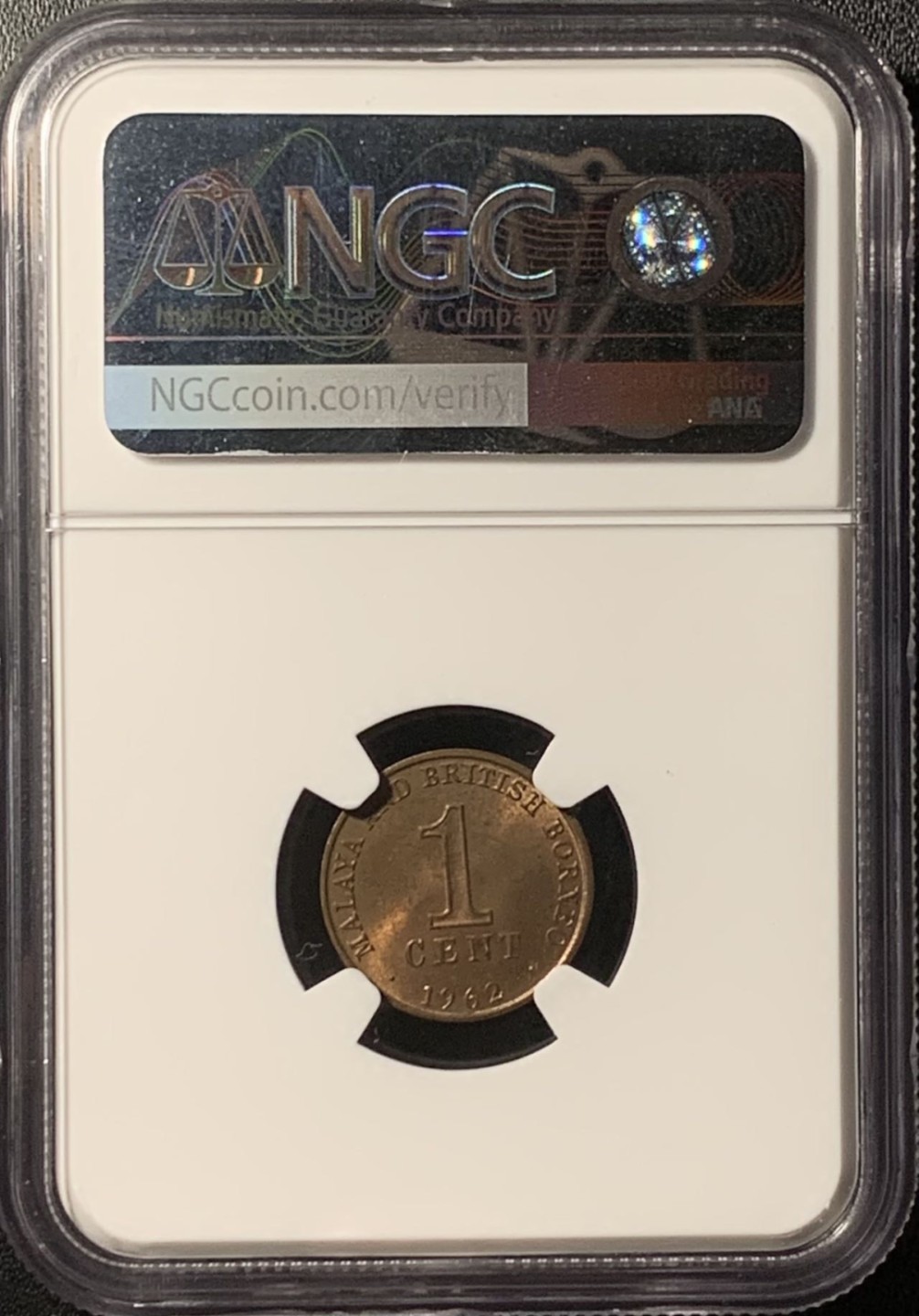 紫瑗钱币——第281期拍卖 马来亚 1962年 权杖 1分 铜币 NGC MS63 RB