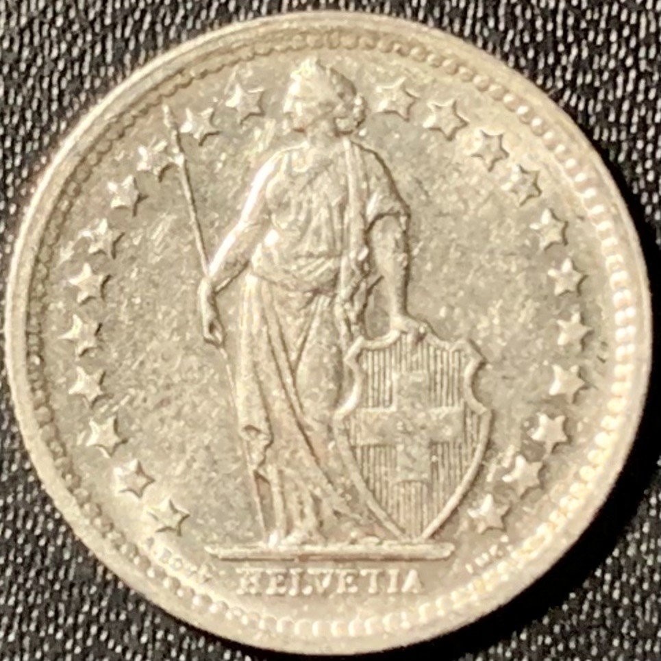 紫瑗钱币——第281期拍卖 瑞士 1967年 赫尔维蒂亚 1/2法郎 2.5克 0.835银 UNC