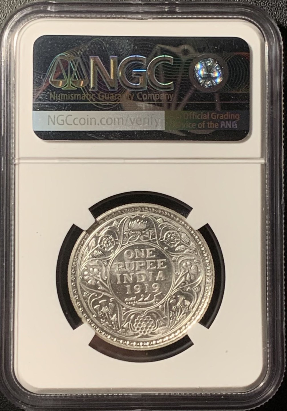 紫瑗钱币——第281期拍卖 英属印度 1919年 C版 乔治五世 1卢比 银币 NGC UNC Detail 