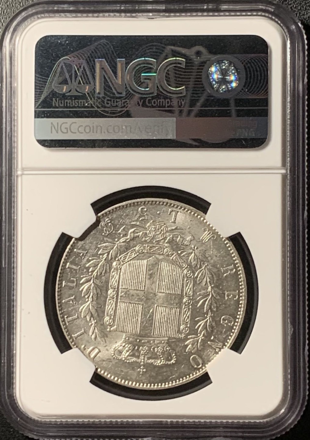 紫瑗钱币——第281期拍卖 意大利 1871年 伊曼纽尔二世 5里拉 银币 NGC MS62