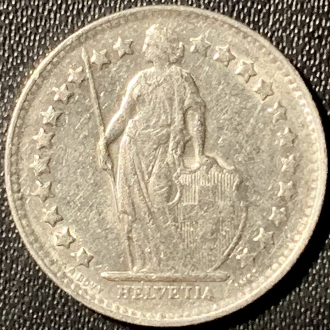 紫瑗钱币——第281期拍卖 瑞士 1950年 赫尔维蒂亚 1/2法郎 2.5克 0.835银