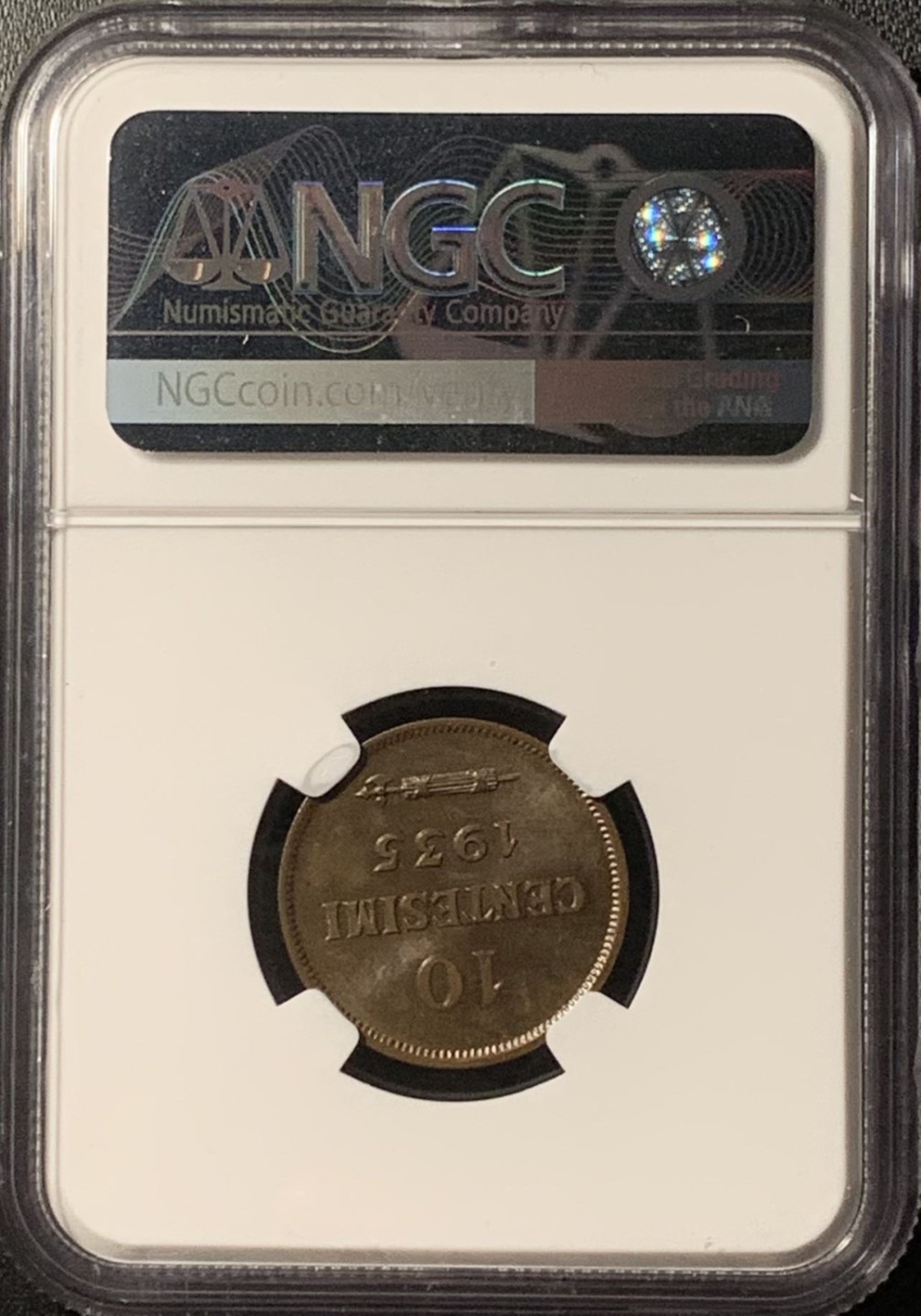 紫瑗钱币——第281期拍卖 圣马力诺 1935年 国徽 10分 铜币 NGC MS63 BN