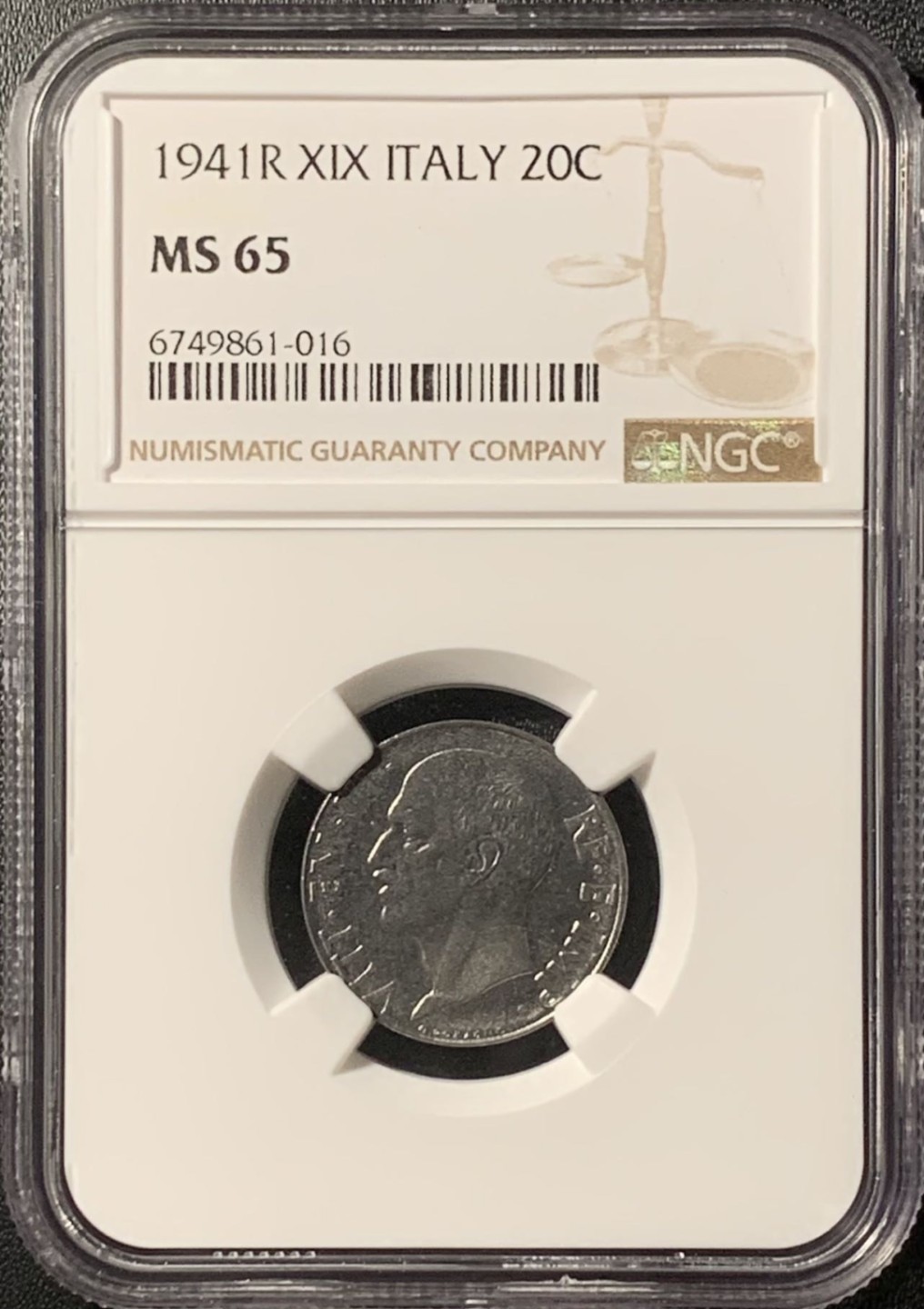 紫瑗钱币——第281期拍卖 意大利 1941年 伊曼纽尔三世 20分 镍币 NGC MS65