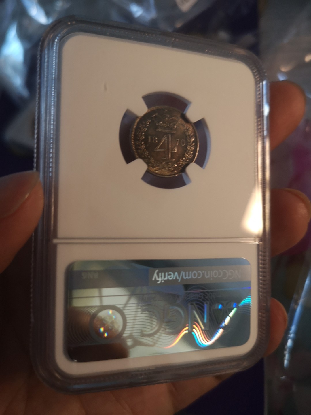 长老汇第6场老银币拍卖 英国1870维多利亚早期濯足币4便士银币，NGC MS64，发行量4488枚，价格是后期一倍以上，可以自己配套