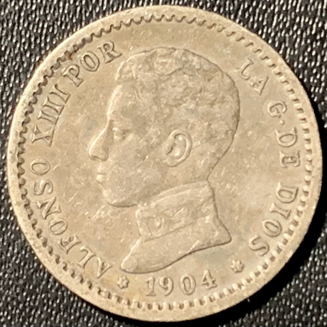 紫瑗钱币——第281期拍卖 西班牙 1904年 阿方索十三世 少年头 50分 2.5克 0.835银