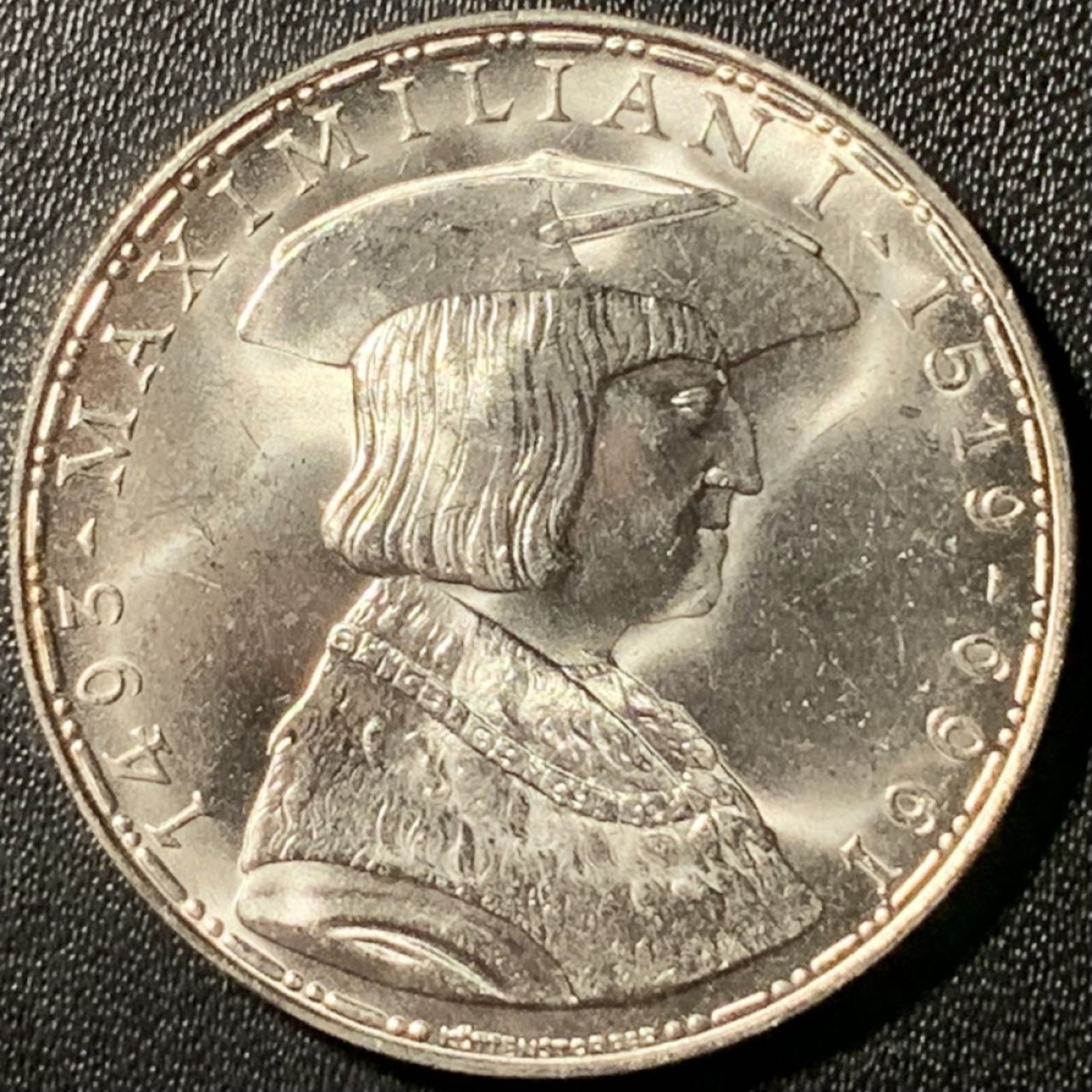 紫瑗钱币——第281期拍卖 奥地利 1969年 马克西米安诞辰450周年 50先令 20克 0.9银 UNC