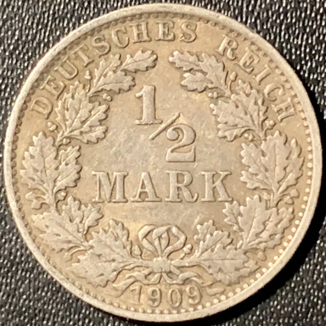 紫瑗钱币——第281期拍卖 德国 1909年 E版 第二帝国 1/2马克 银币 2.77克 0.9银