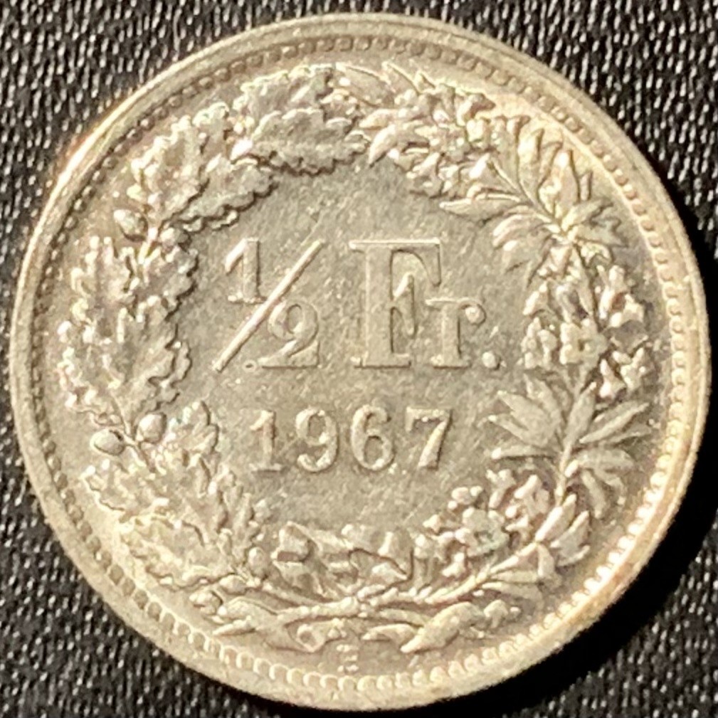 紫瑗钱币——第281期拍卖 瑞士 1967年 赫尔维蒂亚 1/2法郎 2.5克 0.835银 UNC