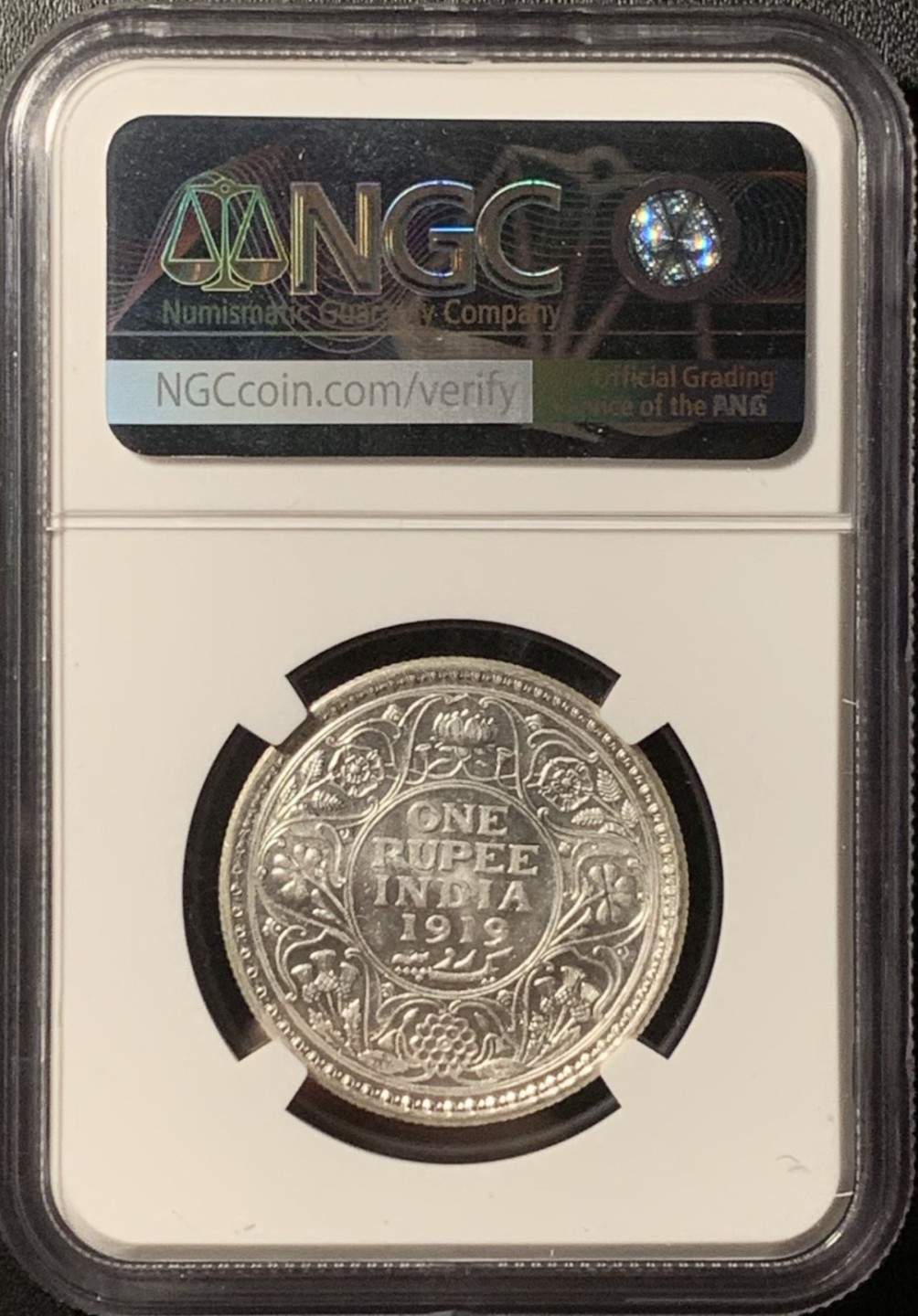 紫瑗钱币——第281期拍卖 英属印度 1919年 C版 乔治五世 1卢比 银币 NGC MS60