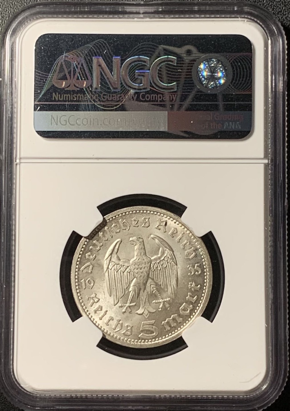 紫瑗钱币——第281期拍卖 德国 1935年 A版 兴登堡 5马克 银币 NGC MS63