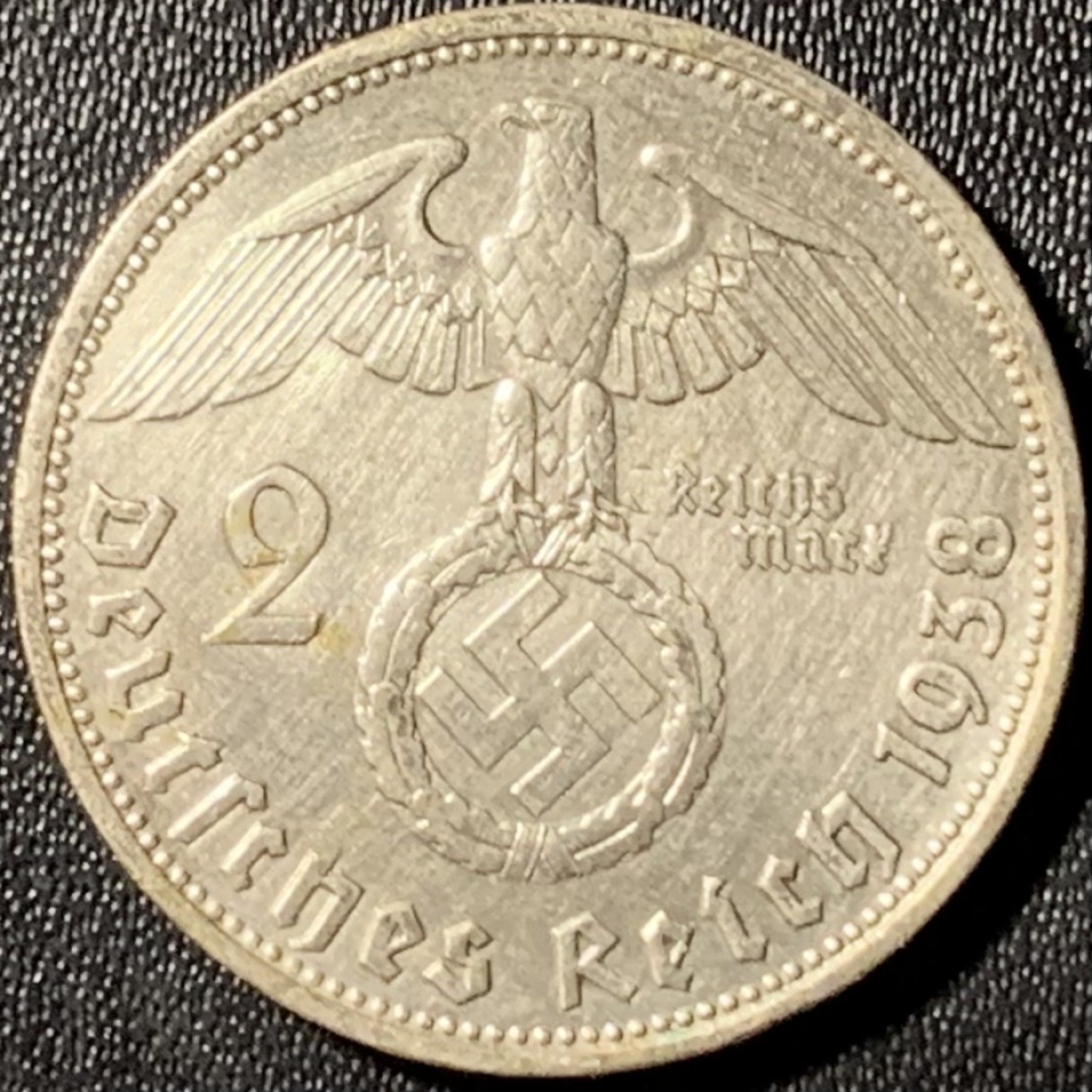 紫瑗钱币——第281期拍卖 德国 1938年 D版 兴登堡 字符 2马克 8克 0.625银