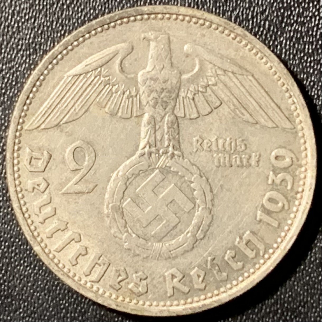 紫瑗钱币——第281期拍卖 德国 1939年 D版 兴登堡 字符 2马克 8克 0.625银