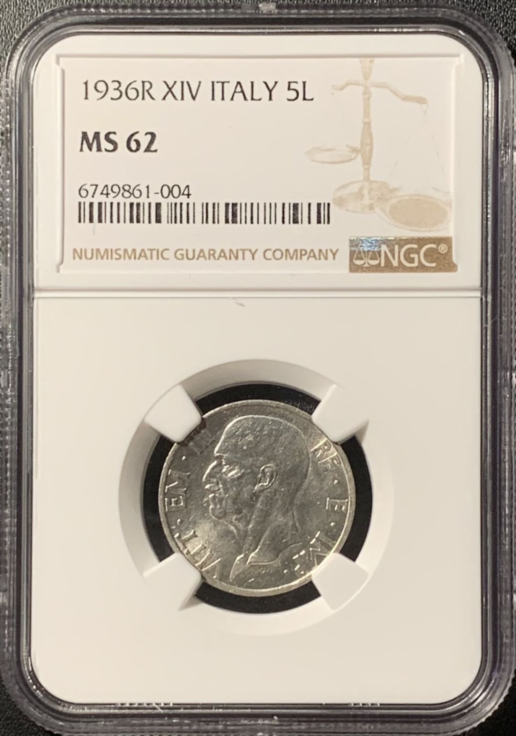 紫瑗钱币——第281期拍卖 意大利 1936年 圣母抱婴 5里拉 银币 NGC MS62