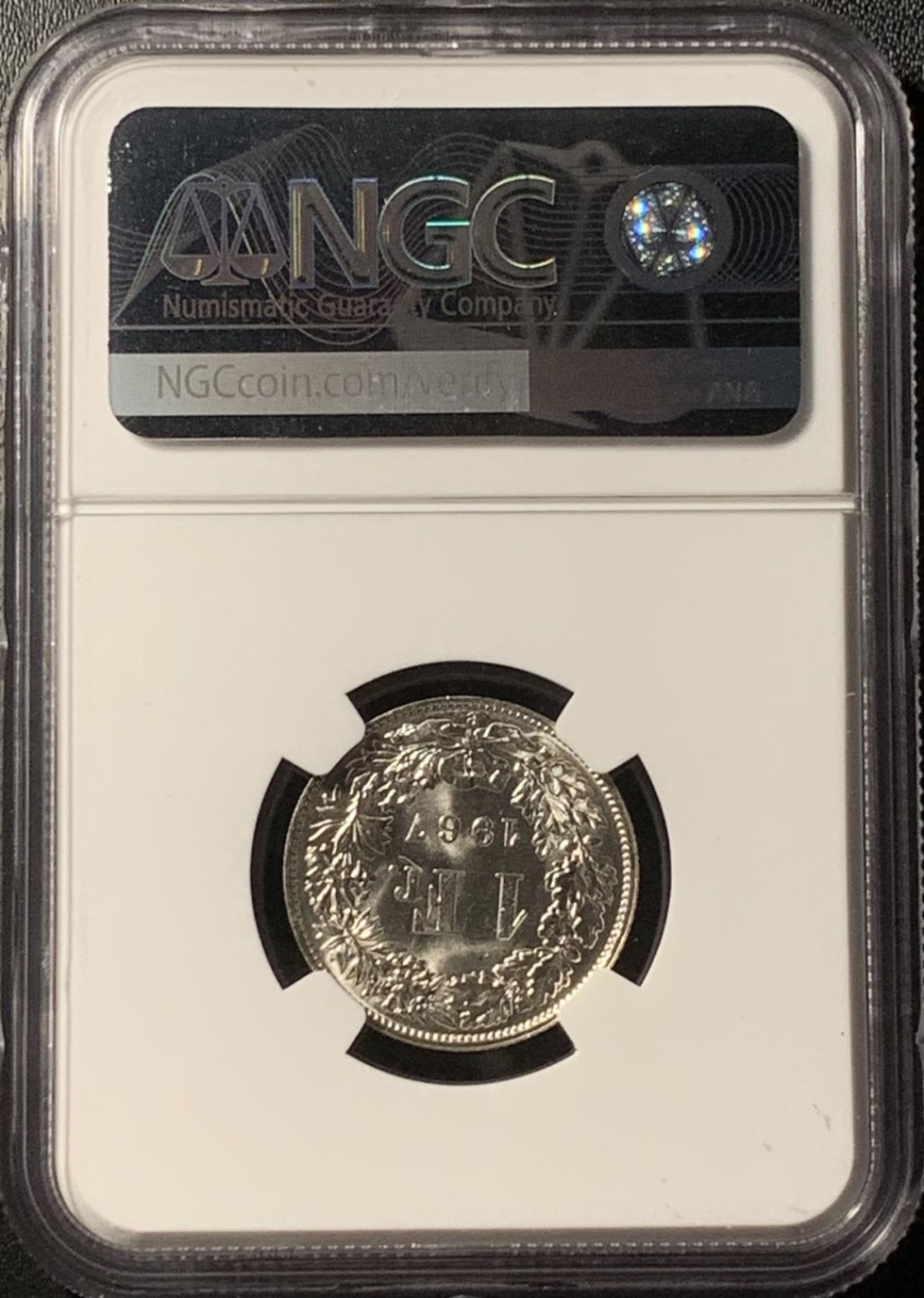 紫瑗钱币——第281期拍卖 瑞士 1967年 赫尔维蒂亚 1法郎 银币 NGC MS65