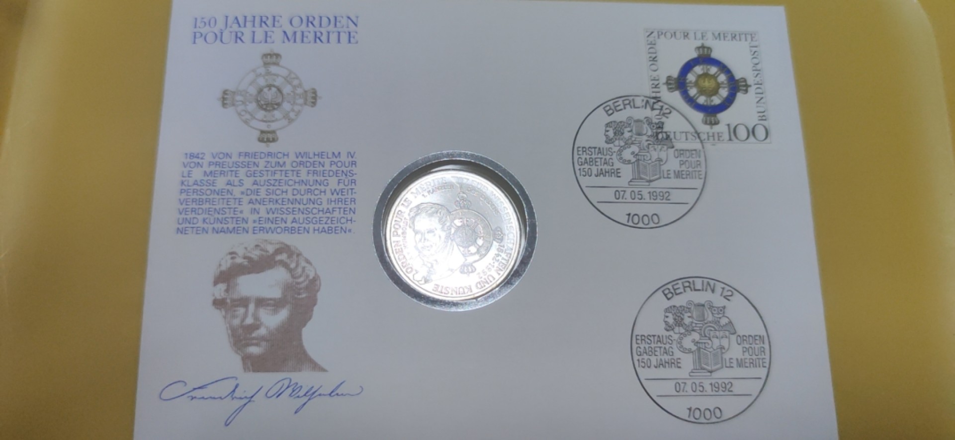 燕姐邮币封专场 1992年德国洪堡兄弟十马克银币邮币封