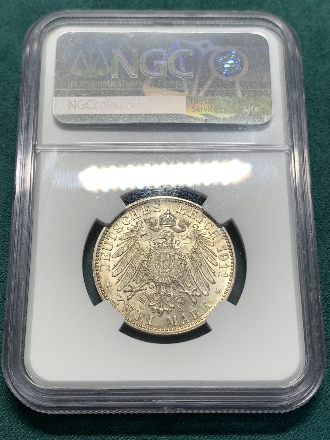 《竞宝斋》第175场-周日，周一2场 (全场包邮) NGC MS64 德国 巴伐利亚 1911年 摄政王利奥波德 90大寿纪念 2马克银币 状态非常好