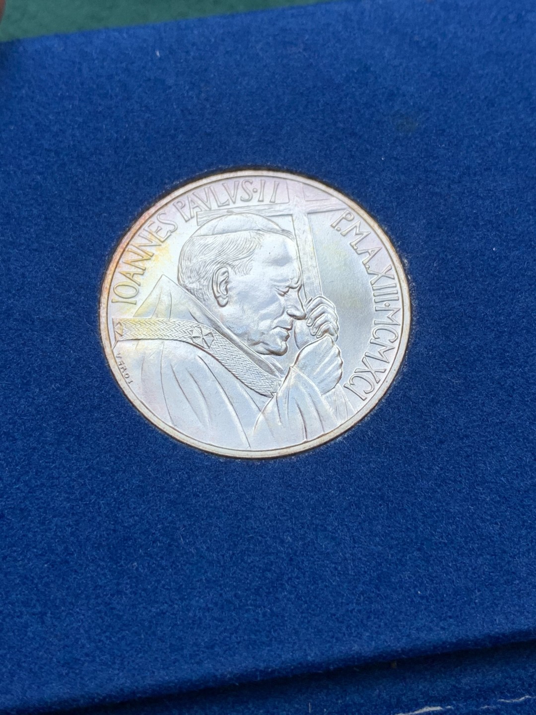 《竞宝斋》第175场-周日，周一2场 (全场包邮) 梵蒂冈 1991年约翰保罗二世 500里拉银币 蓝本原装 少见