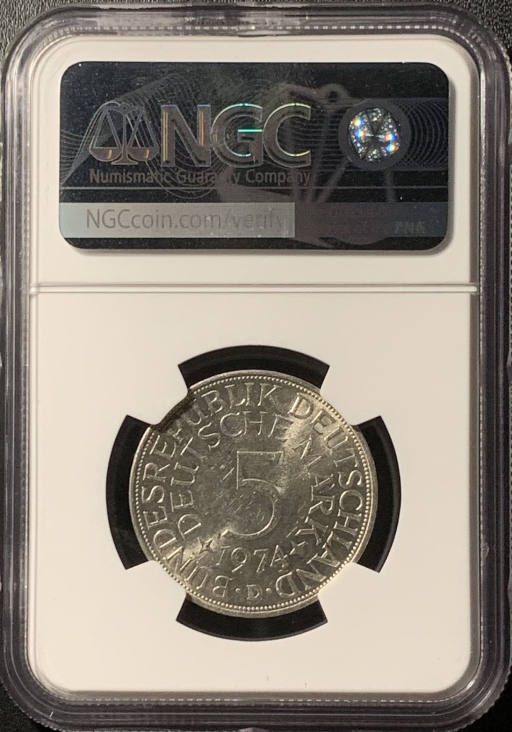 紫瑗钱币——第281期拍卖 联邦德国 1974年 鹰徽 5马克 银币 NGC MS62