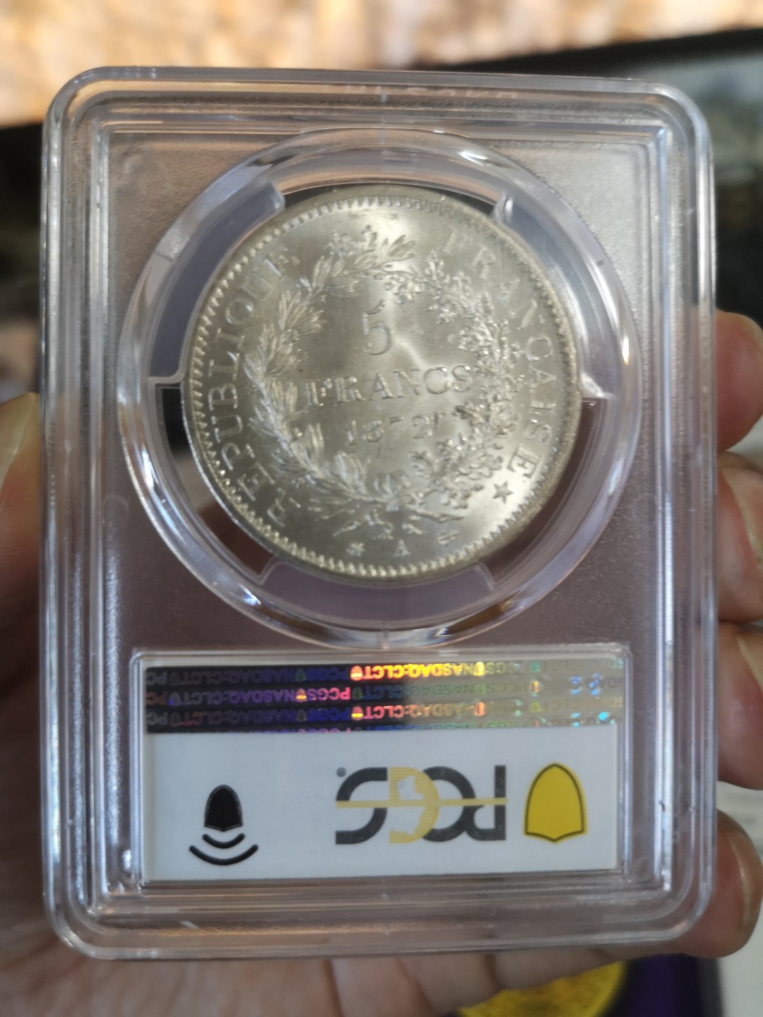 长老汇第7场精品老银币系列 法国1872A大力神5法郎银币，PCGS MS64+，亚军分，特年