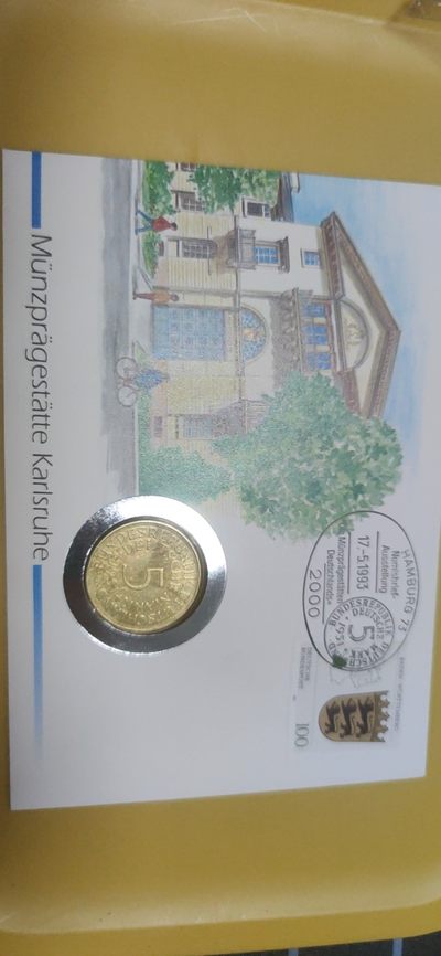 燕姐邮币封专场 - 1951年德国五马克金色包浆银币邮币封