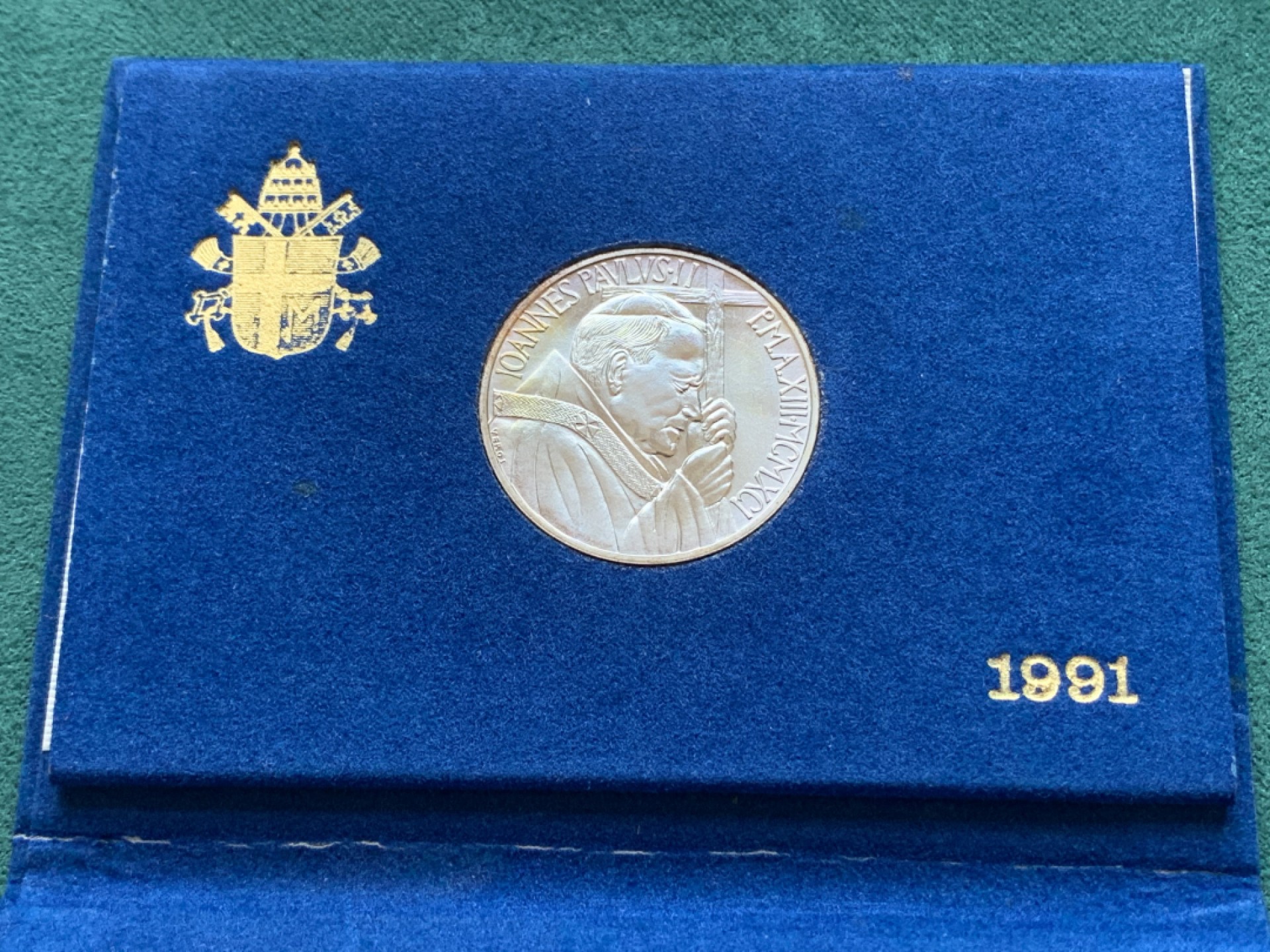 《竞宝斋》第175场-周日，周一2场 (全场包邮) 梵蒂冈 1991年约翰保罗二世 500里拉银币 蓝本原装 少见