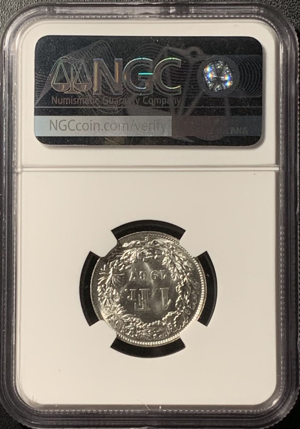 紫瑗钱币——第281期拍卖 瑞士 1967年 赫尔维蒂亚 1法郎 银币 NGC MS64