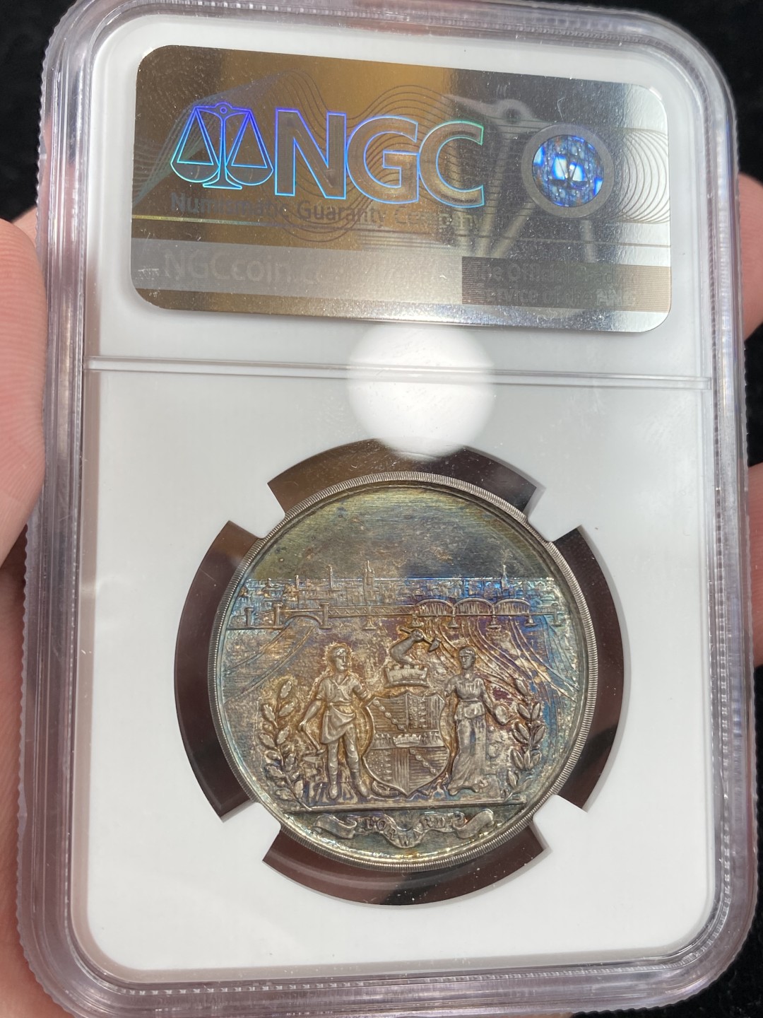 万国钱币拍卖第010期（端午仲夏之夜） NGC MS62 1904年英国爱德华七世纪念伦敦伯明翰大桥开通五彩景观银章