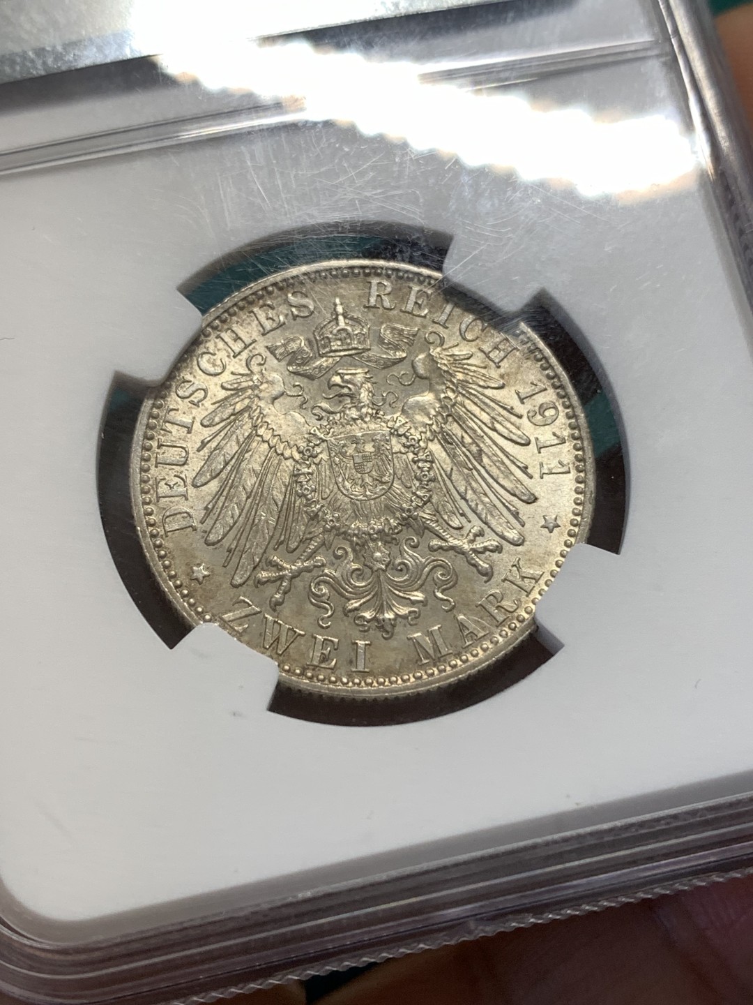 《竞宝斋》第175场-周日，周一2场 (全场包邮) NGC MS64 德国 巴伐利亚 1911年 摄政王利奥波德 90大寿纪念 2马克银币 状态非常好