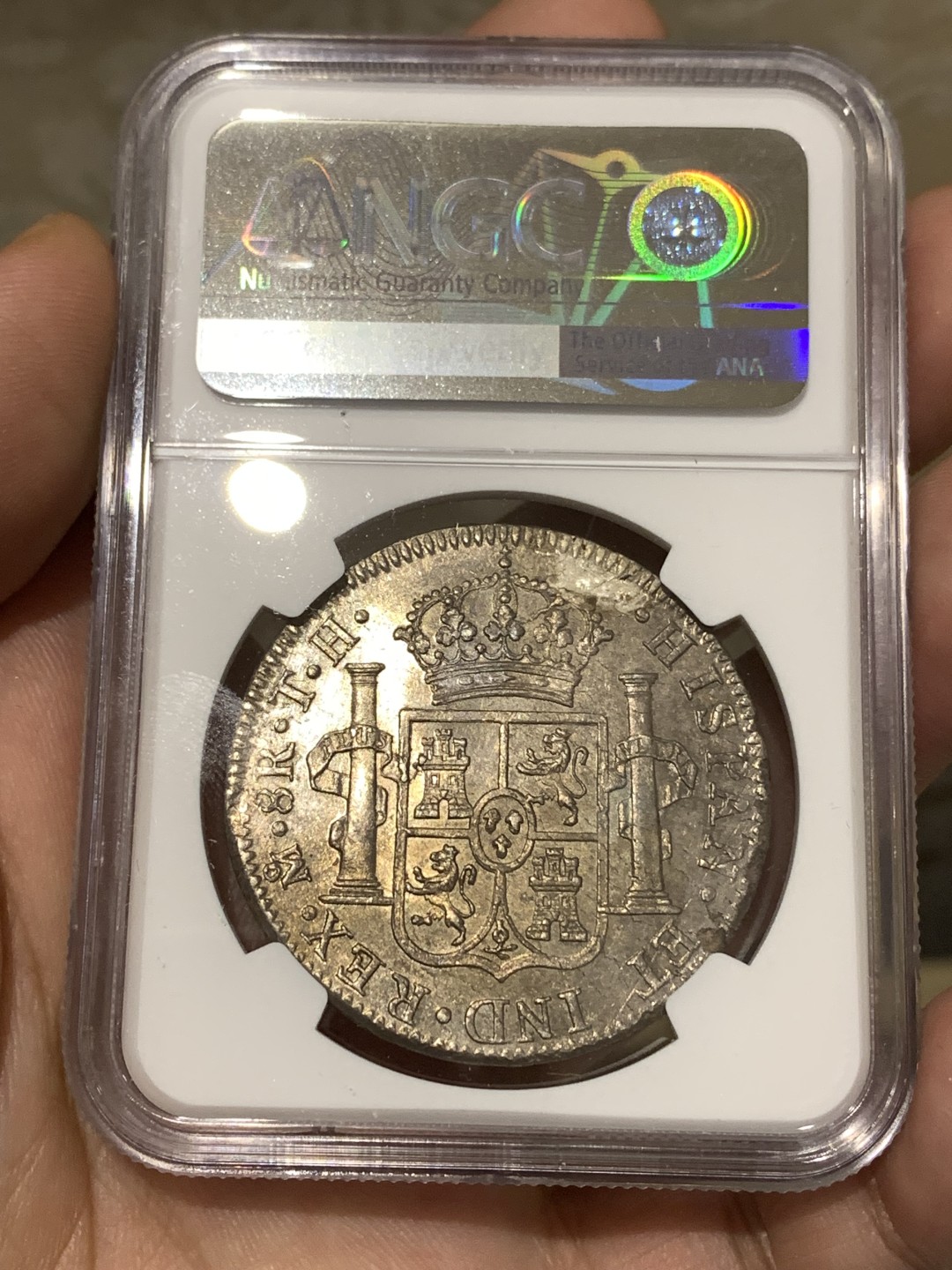 《竞宝斋》第175场-周日，周一2场 (全场包邮) NGC UNC 墨西哥 1809 费七 戎装版 臆造头像 8R 双柱大银币 双面深打 光度好